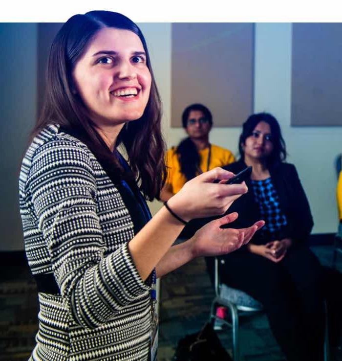 A student during presenting in front of an audiance.